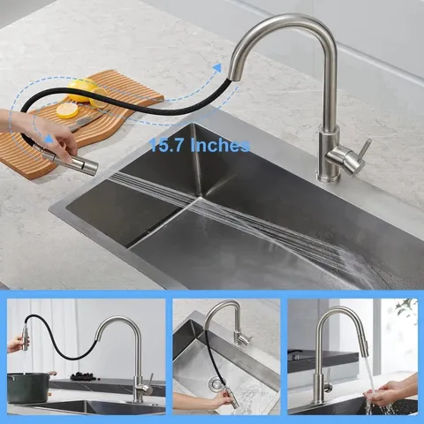 Torneira Cozinha Bancada Gourmet Extensível Misturador Inox Cor Prateado Escovado/Preto Yesop