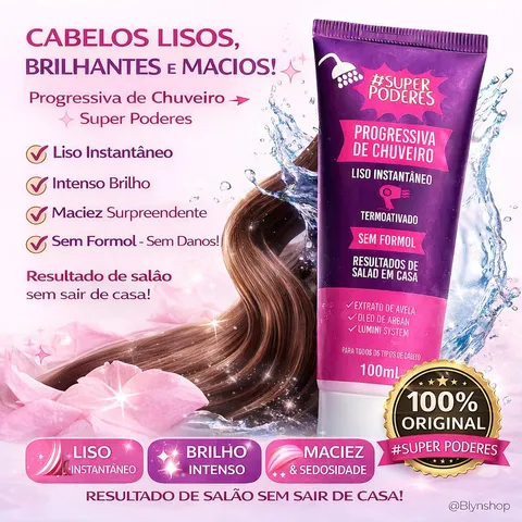 Escova Progressiva no Chuveiro Sem Formol Super Poderes 100ml – Liso Instantâneo, Brilho e Maciez