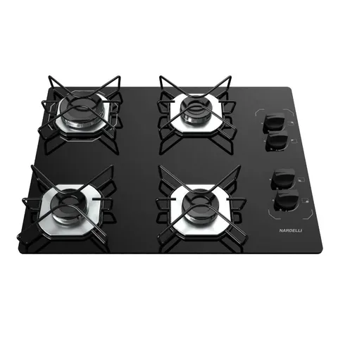 Cooktop Fogatti à Gás Ori 4 Bocas Vidro Preto Flange Inox Bivolt - Acendimento automático