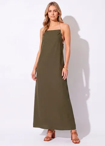 Quintess - Vestido Verde Militar em Tecido de Viscose