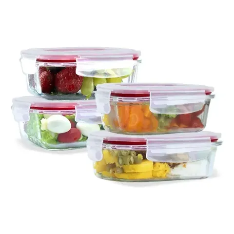 Kit 4 Potes Vidro Hermético 370ml + 640ml Marmita Papinha