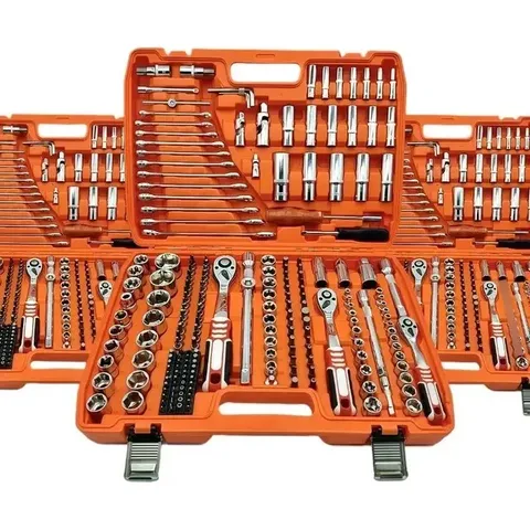 Kit Jogo De Soquete Chave Catraca 216 Pcs Aço Cr-v Vermelho