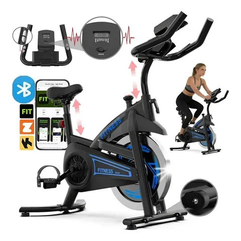 Bicicleta Ergométrica Spinning Inércia 23kg + Bluetooth App Azul
