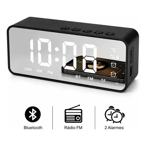 Despertador Digital Bluetooth G50 Relógio de Mesa LED Espelhado com Rádio FM Caixa de Som Duplo Alarme Sensor de Temperatura USB AUX Som Estéreo para Quarto Cabeceira despertador infantil FORESTORY