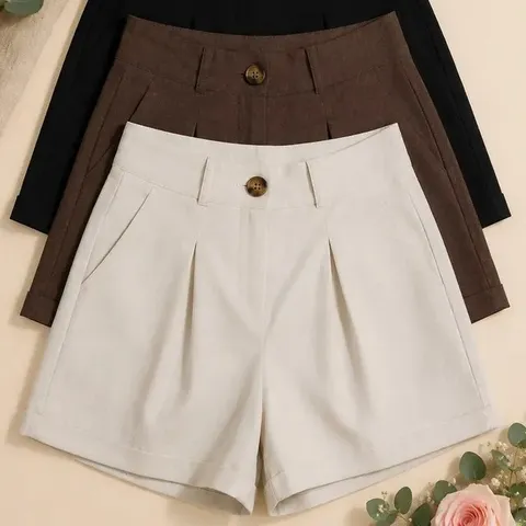 Kit 3 Short Feminino Tecido Linho Premium P Ao Gg Moda Chic