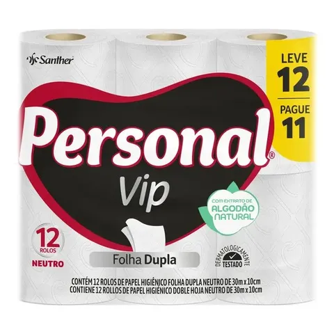 Papel Higiênico Vip Folha Dupla Neutro 30 Metros Personal