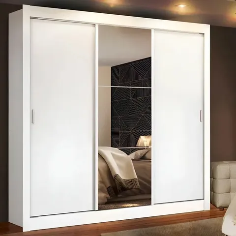 Guarda Roupa Casal Madesa Mônaco 3 Portas Correr Espelho Cor Branco 1093D81E