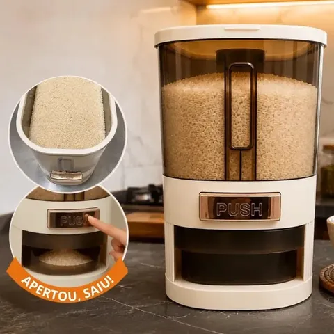 Dispenser De Alimentos organizador Grãos Arroz Cereais temperos dispensador de cozinha com copo medidor porta cereal organizado 5kg Dispense para armazenamento de alimentos pote de plastico grande 5kg