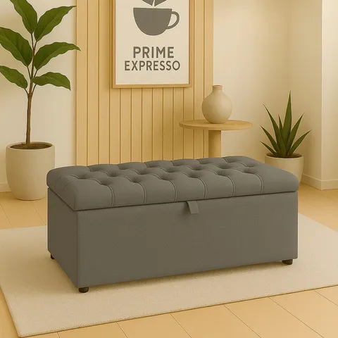 Puff Baú pé de cama 90 cm no Sued Capitone Organizador e Sapateira (Porta Objetos e Brinquedos)