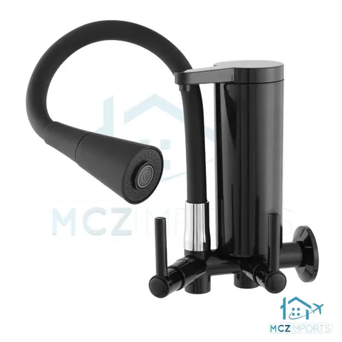 Torneira De Cozinha Pia Gourmet Com Filtro Parede Preta Flex Metal/Abs All Black