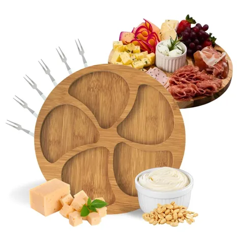 Kit Petisqueira Redonda Para Frios Queijo Com Molheira Ramekin e Garfinhos para Petiscos