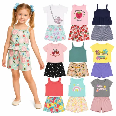 Kit Sortidos 10 peças de Roupas Infantil Menina 5 Blusas +5 Shorts Blogueirinha