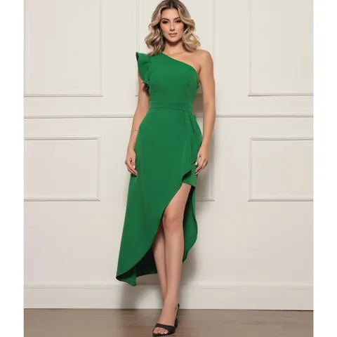 Vestido Festa Madrinha Luxuoso Ombro Único Longo com Fenda