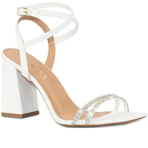 Sandália Feminina Lumiss Salto Bloco Alto Grosso Tiras Strass Brilho Cristal Confortável Fivela Fashion Moderna