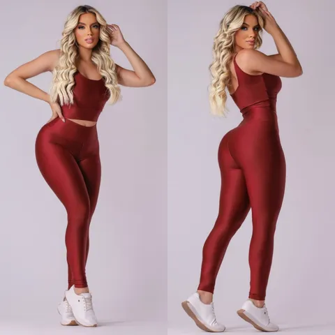 Conjunto Calça Legging e Cropped - Conjunto Fitness Academia feminino (Sem Transparência)