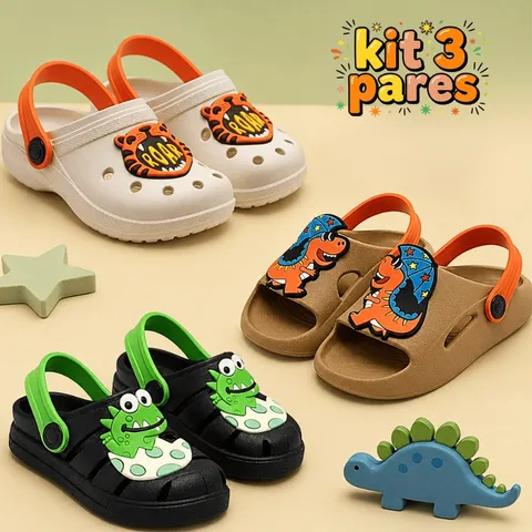 Kit 3 Pares Sandália Papete Infantil Menino Confortável