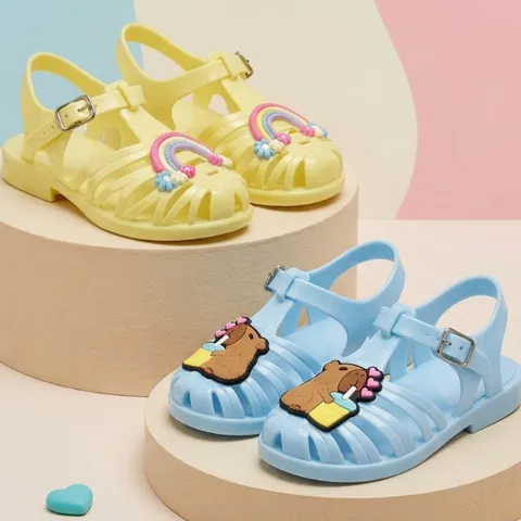 Kit 2 Pares Sandália Infantil Menina Estampada Delicada Confortável e Flexível Oferta Verão