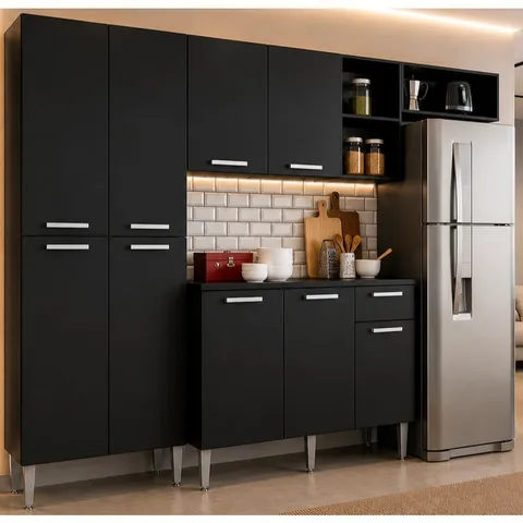 Armário de Cozinha Compacta Completa Pequim Multimóveis V2933 com balcão incluso 1 ANO de Garantia