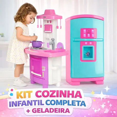 Kit Cozinha Faz de Conta e Geladeira Sonho de Menina Kit Completo Rosa