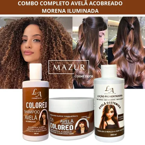 Combo Tonalizante Avelã Acobreado Morena Iluminada Tons Caramelos Marrom Intenso