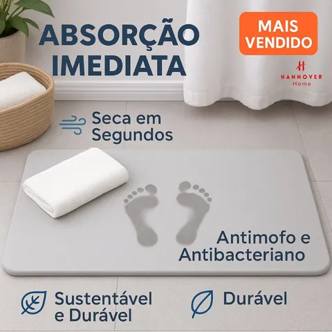 Tapete de Pedra Diatomita Para Banheiro Secagem Rápida 60cm x 39cm Antiderrapante Impermeável