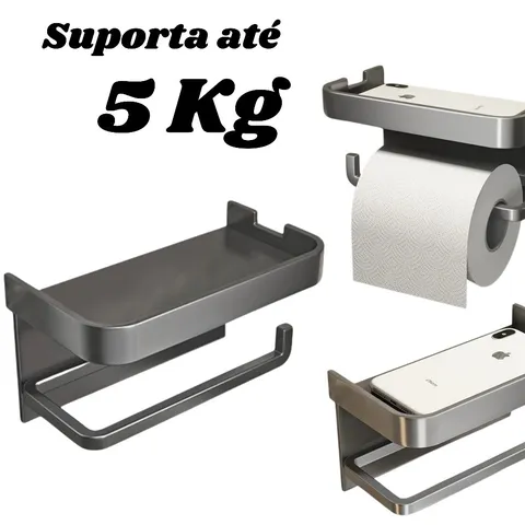 Suporte Papel Higiênico Premium Apoio Para Celular de Banheiro Fixo na Parede Sem Furos