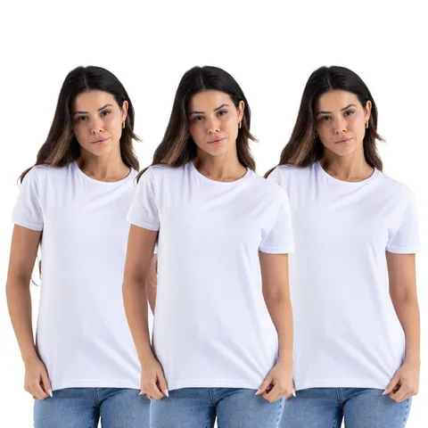 Kit 3 Camisetas Baby Look Femininas 100% Algodão