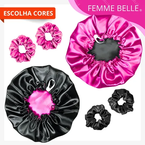 PROMOÇÃO 2 Toucas de Cetim Dupla Face com Regulador + 2 xuxinhas