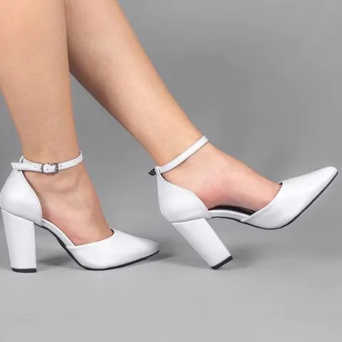 Scarpin Bico Fino Salto Grosso Sapato Feminino Salto Alto Clássico Elegante 027 Rosavivi