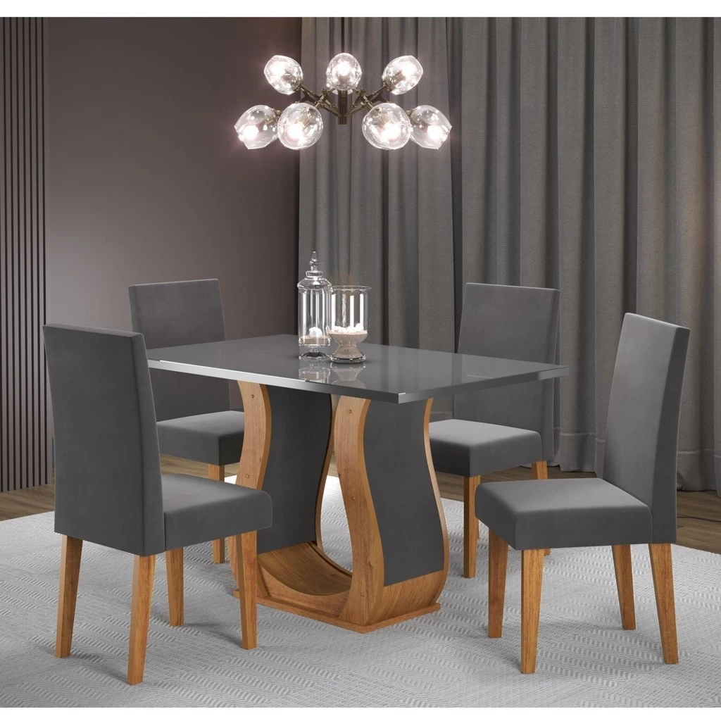 Conjunto de Jantar Mesa 120x80cm Tampo Vidro/mdp Inovare com 4 Cadeiras Venus Mel/Grafite