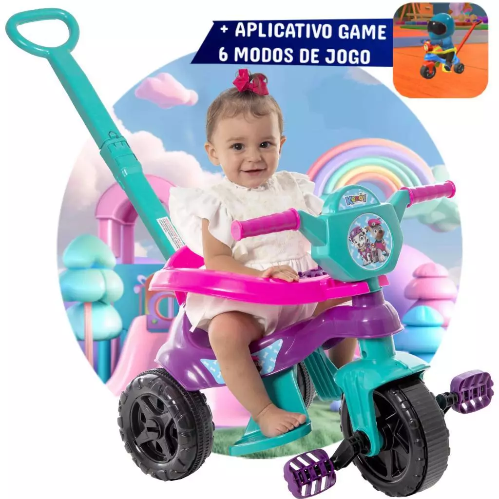 Triciclo Motoca + Game Aplicativo 3D 🚴♂️ Completa Menina Tifanny Luxo - De 1 a 3 anos